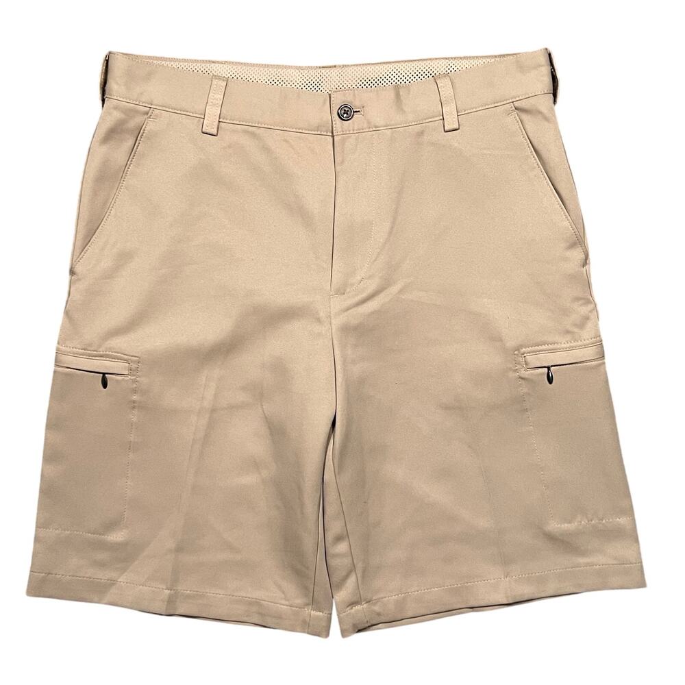 Izod Golf Basix Tan Khaki Classic Fit UPF 50 10" Flat Front Shorts Mens 32